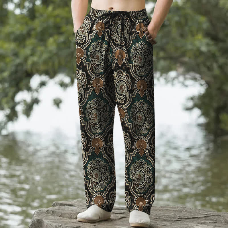 Buddha Stones Cotton Mandala Paisley Geometry Pattern Men's Tapered Pants With Pockets - DarkGreen - US/UK/AU50，EU60 (5XL) - image 6