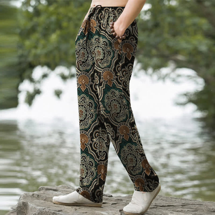 Buddha Stones Cotton Mandala Paisley Geometry Pattern Men's Tapered Pants With Pockets - image 7