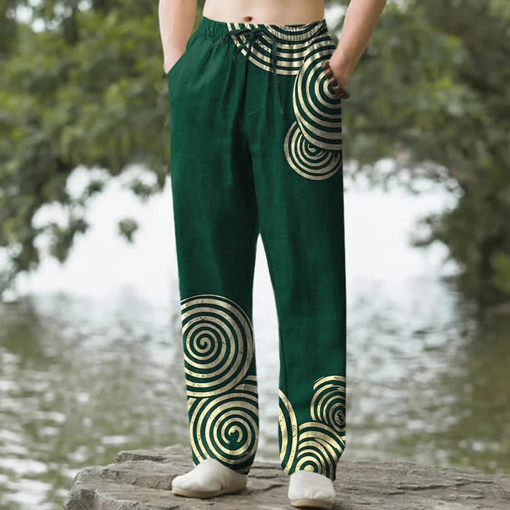 Buddha Stones Pure Cotton Concentric Circle Pattern Men's Tapered Pants With Pockets - ForestGreen - US/UK/AU50，EU60 (5XL) - image 6