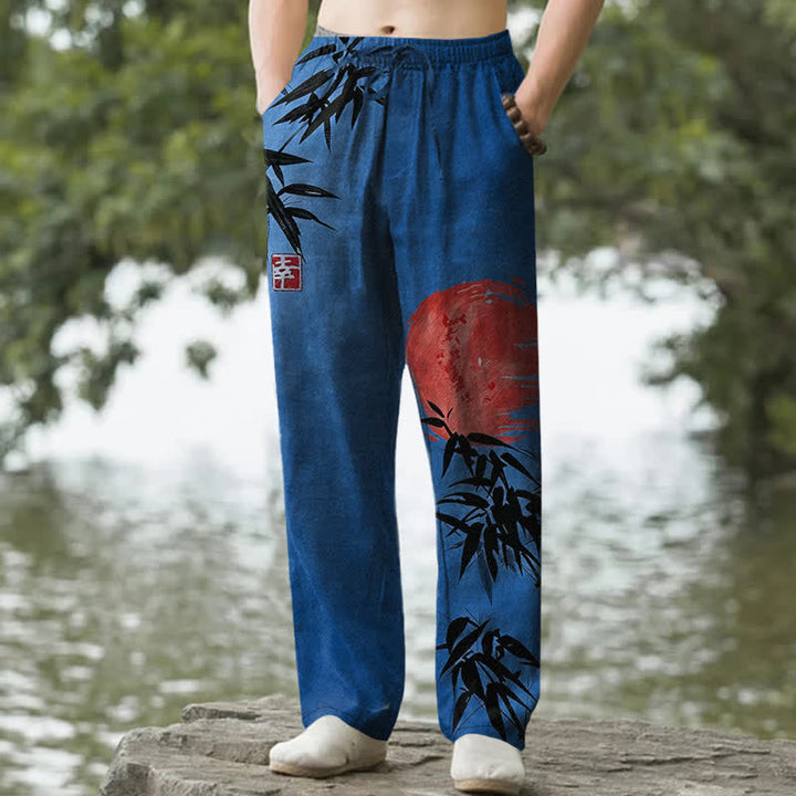 Buddha Stones Cotton Ink Bamboo Sun Pattern Men's Tapered Pants With Pockets - RoyalBlue - US/UK/AU50，EU60 (5XL) - image 6