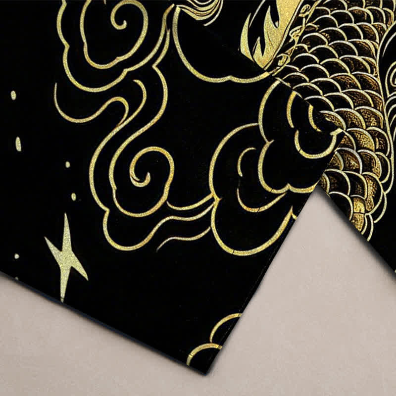 Buddha Stones Cotton Golden Dragon Auspicious Clouds Pattern Men's Tapered Pants With Pockets - image 3