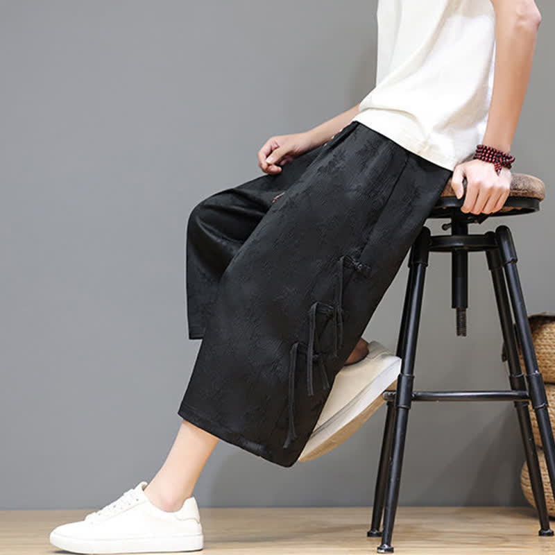 Buddha Stones Summer Tang Style Side Frog Button Men's Straight Leg Pants With Pockets - image 7