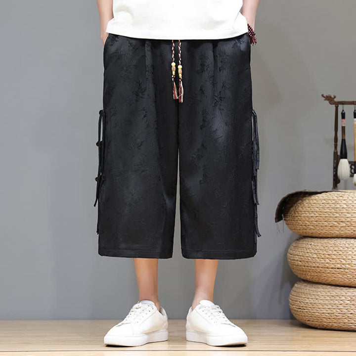 Buddha Stones Summer Tang Style Side Frog Button Men's Straight Leg Pants With Pockets - image 6