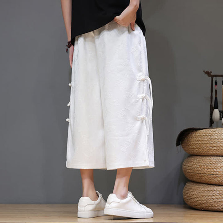 Buddha Stones Summer Tang Style Side Frog Button Men's Straight Leg Pants With Pockets - image 11