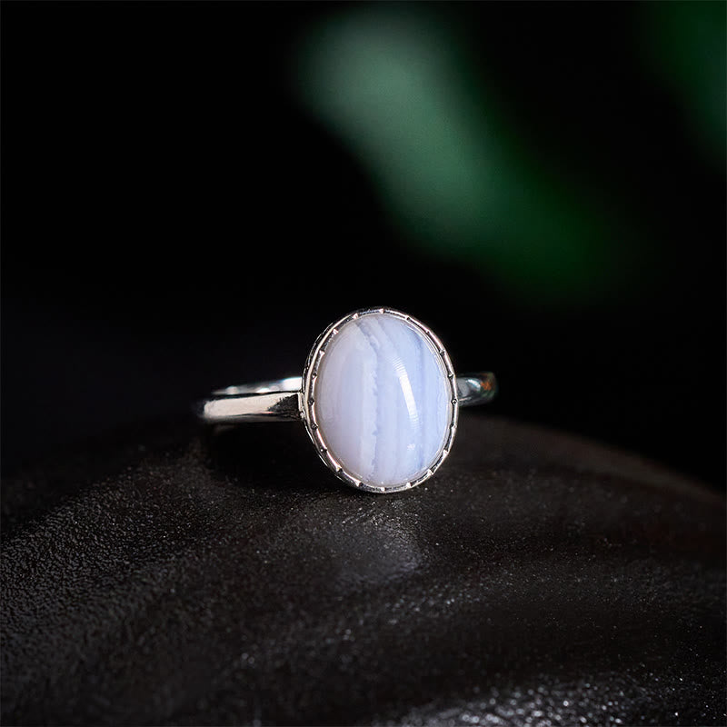 Buddha Stones Natural Blue Lace Agate Round Balance Ring - Natural Blue Lace Agate(Color May Vary) - US 7(Adjustable) - image 0