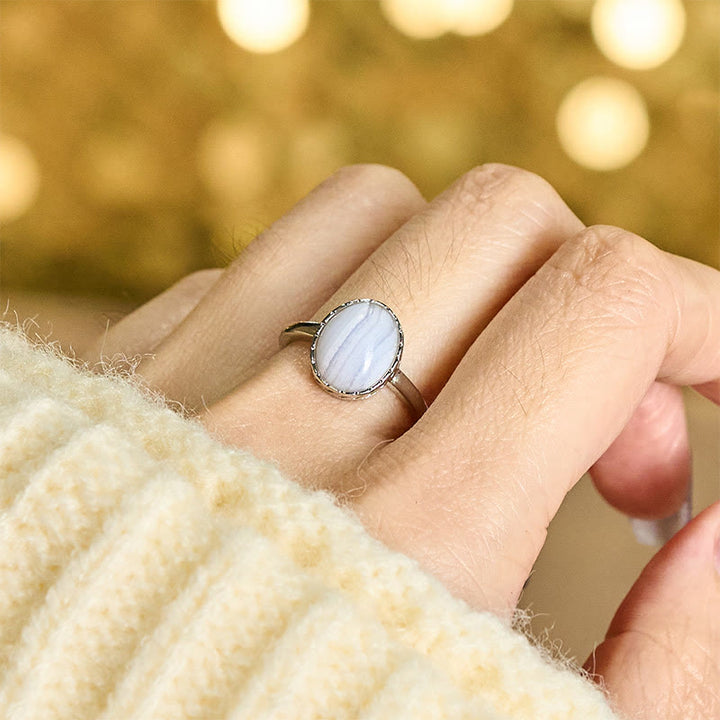 Buddha Stones Natural Blue Lace Agate Round Balance Ring - image 5