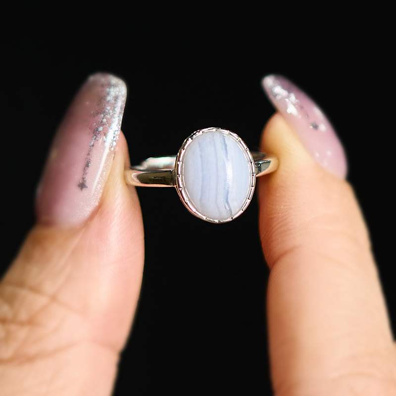 Buddha Stones Natural Blue Lace Agate Round Balance Ring - image 3