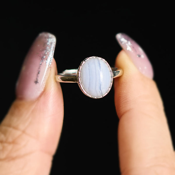 Buddha Stones Natural Blue Lace Agate Round Balance Ring - image 3