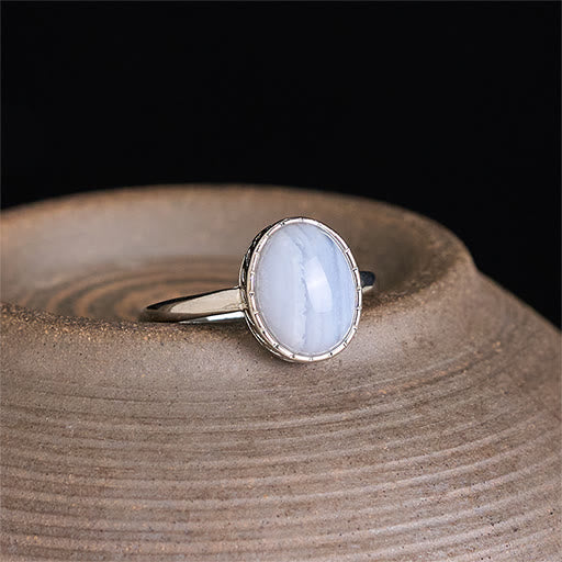 Buddha Stones Natural Blue Lace Agate Round Balance Ring - image 2