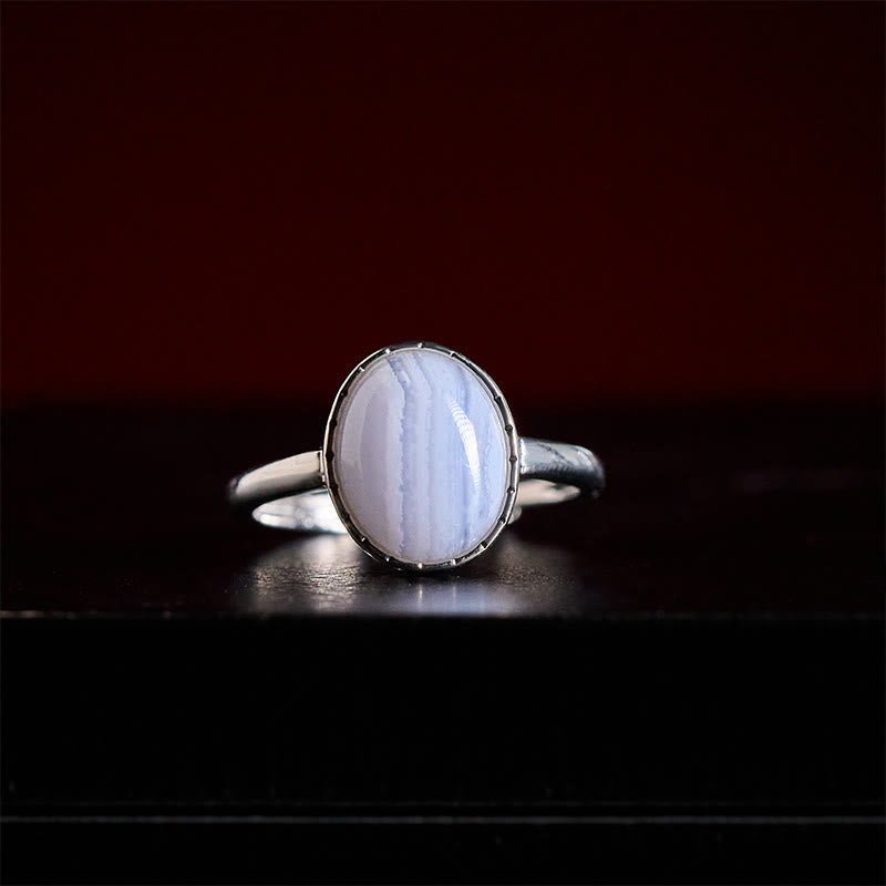 Buddha Stones Natural Blue Lace Agate Round Balance Ring - image 1