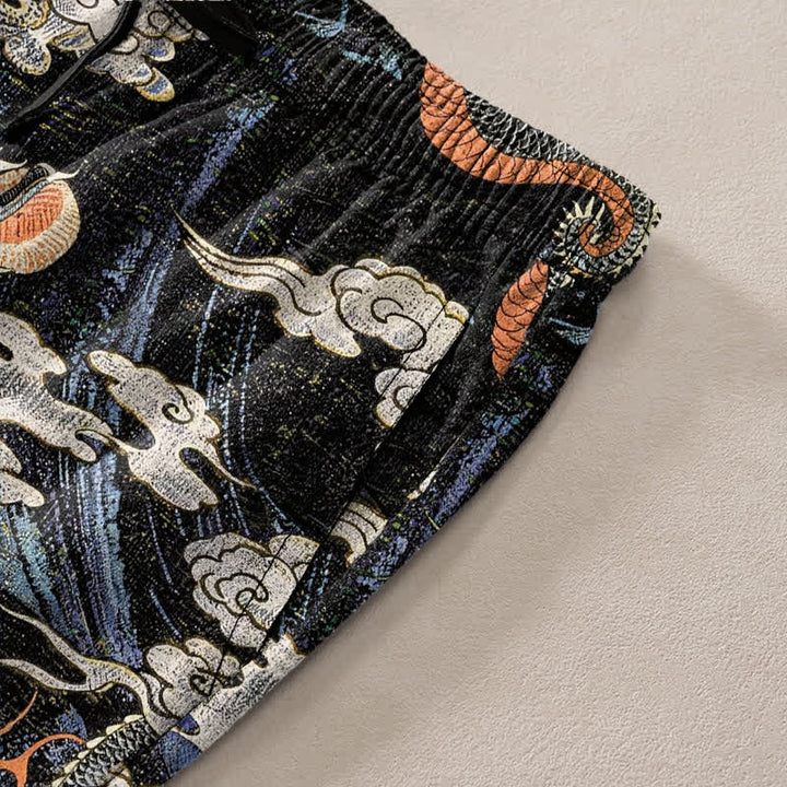 Buddha Stones Cotton Dragon Cloud Pattern Men's Tapered Pants With Pockets - image 3
