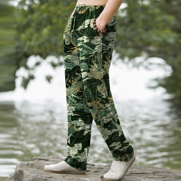 Buddha Stones Cotton Dragon Cloud Pattern Men's Tapered Pants With Pockets - image 7