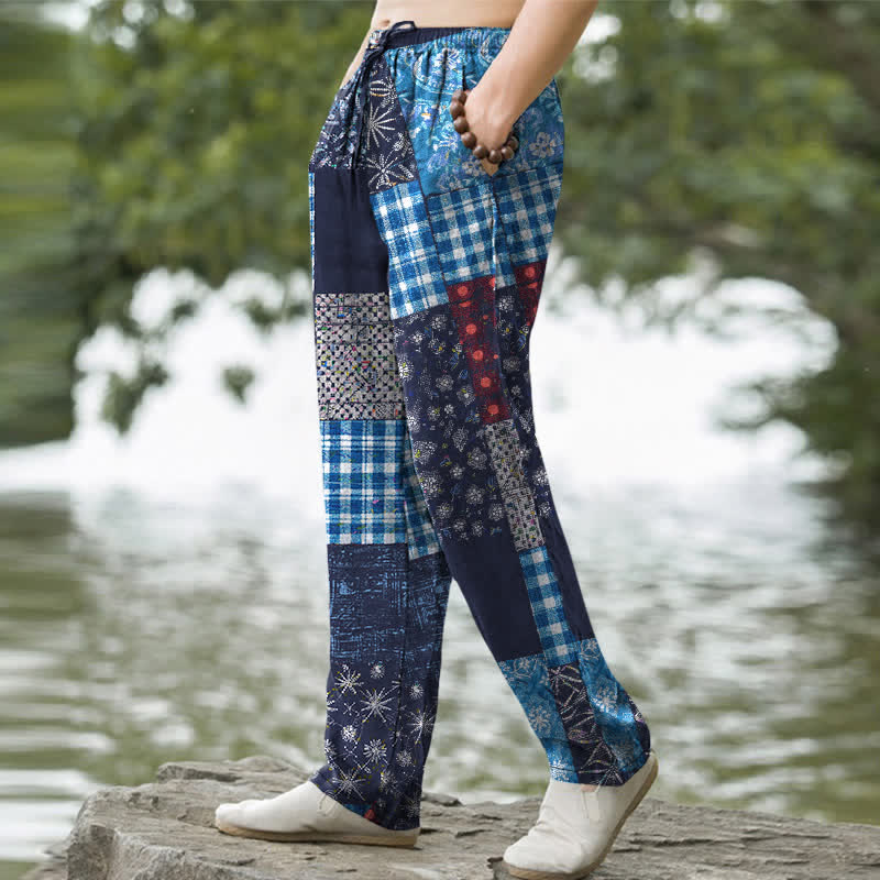 Buddha Stones Cotton Patchwork Floral Pattern Men's Tapered Pants With Pockets - image 1
