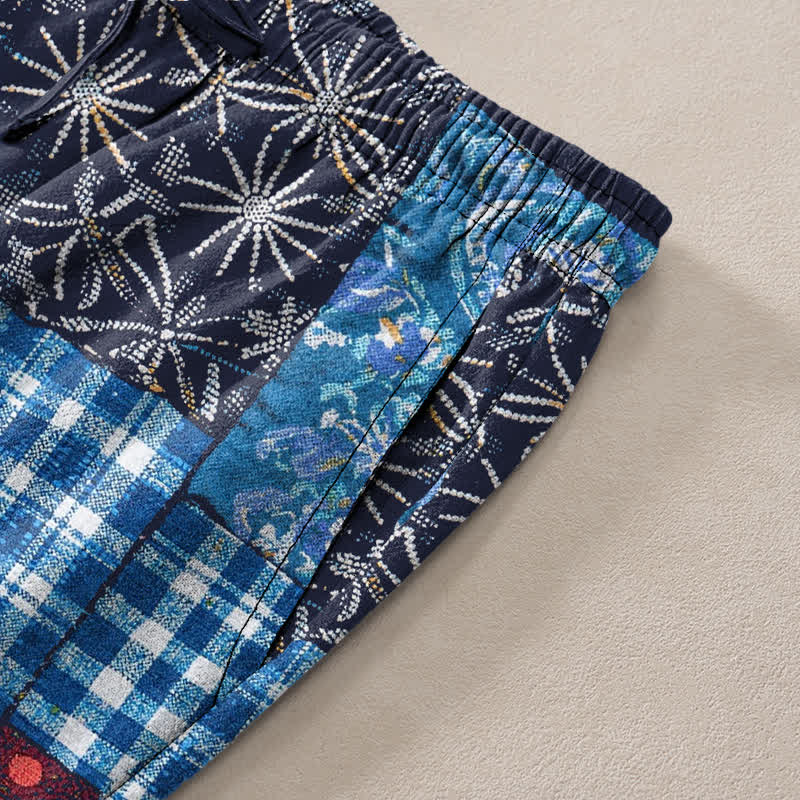 Buddha Stones Cotton Patchwork Floral Pattern Men's Tapered Pants With Pockets - image 3