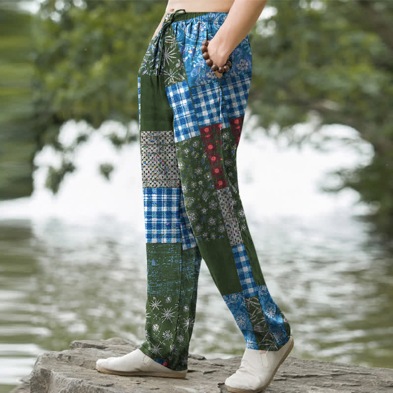 Buddha Stones Cotton Patchwork Floral Pattern Men's Tapered Pants With Pockets - image 7