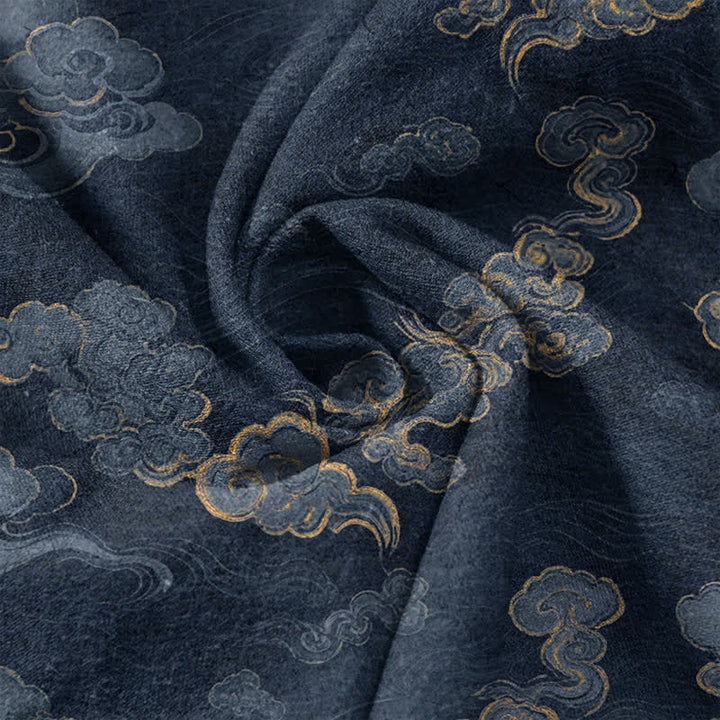 Buddha Stones Cotton Auspicious Cloud Pattern Men's Short Sleeve Half Button Shirt - image 4