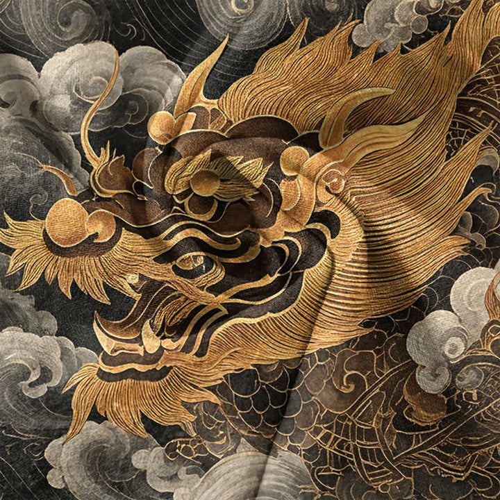 Buddha Stones Cotton Golden Dragon Pattern Men's Short Sleeve Half Button Shirt - image 4
