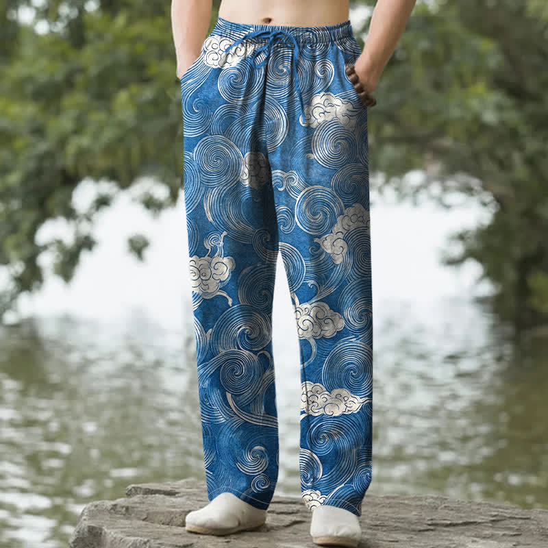 Buddha Stones Cotton Cloud Wave Pattern Men's Tapered Pants With Pockets - DodgerBlue - US/UK/AU50，EU60 (5XL) - image 4