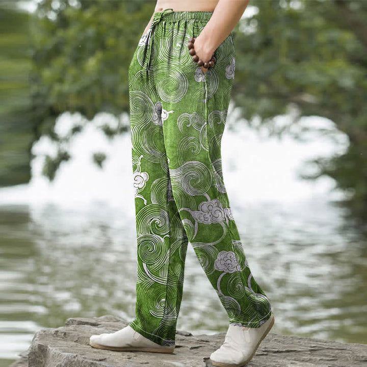 Buddha Stones Cotton Cloud Wave Pattern Men's Tapered Pants With Pockets - image 9