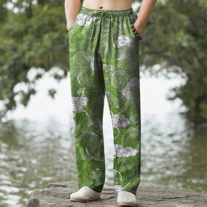 Buddha Stones Cotton Cloud Wave Pattern Men's Tapered Pants With Pockets - ForestGreen - US/UK/AU50，EU60 (5XL) - image 8