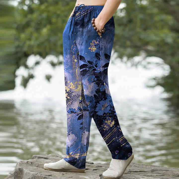 Buddha Stones Cotton Floral Starlight Pattern Men's Tapered Pants With Pockets - image 1