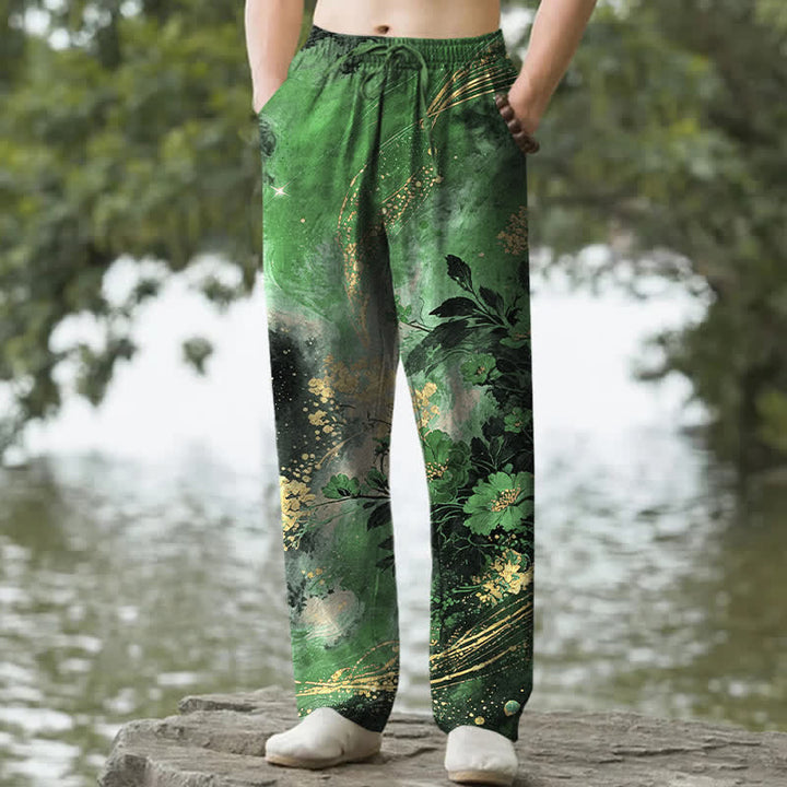 Buddha Stones Cotton Floral Starlight Pattern Men's Tapered Pants With Pockets - ForestGreen - US/UK/AU50，EU60 (5XL) - image 4