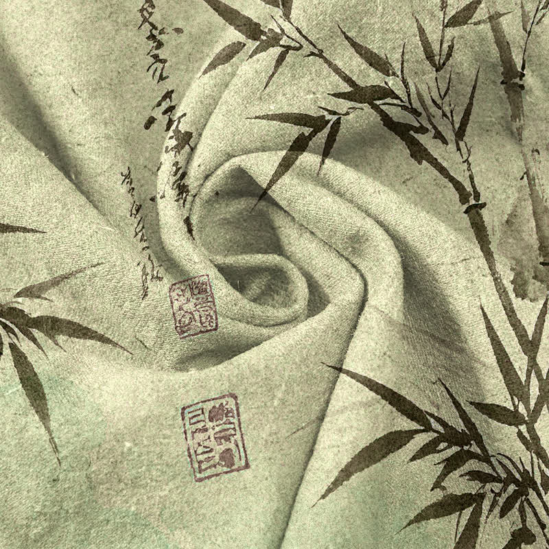 Buddha Stones Cotton Ink Bamboo Leaf Pattern Men's Tapered Pants With Pockets - image 7