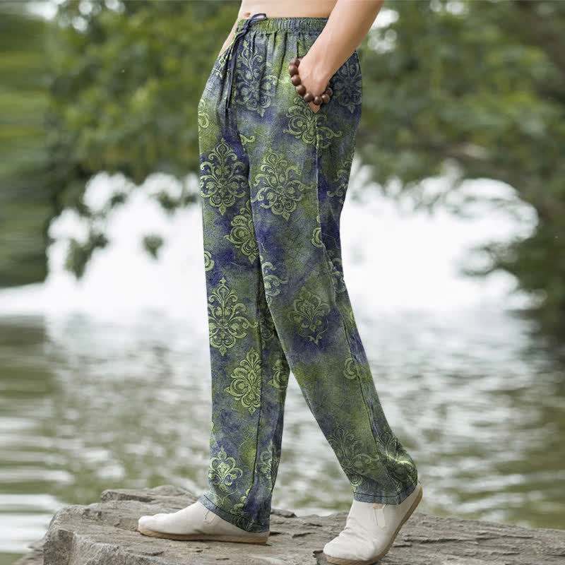 Buddha Stones Cotton Vintage Baroque Pattern Men's Tapered Pants With Pockets - image 5