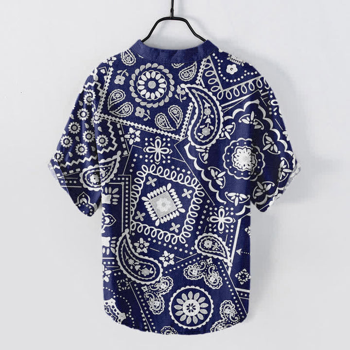 Buddha Stones Cotton Classic White Paisley Pattern Men's Short Sleeve Half Button Shirt - image 6