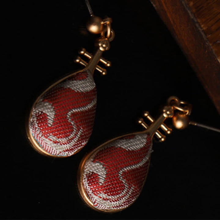 Buddha Stones Song Brocade White Patterns Pipa-Shaped Design Harmony Teardrop Earrings - image 6