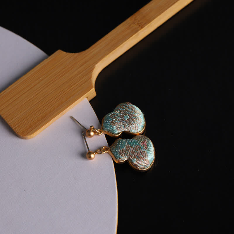 Buddha Stones Song Brocade Gourd Shaped Floral Blessing Handcrafted Drop Earrings - image 2