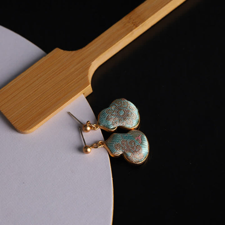 Buddha Stones Song Brocade Gourd Shaped Floral Blessing Handcrafted Drop Earrings - image 2