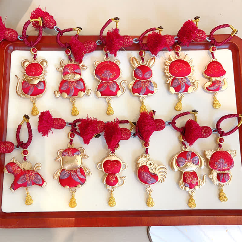 Buddha Stones Song Brocade Handmade Chinese Zodiac Tassel Lucky Keychain - image 43