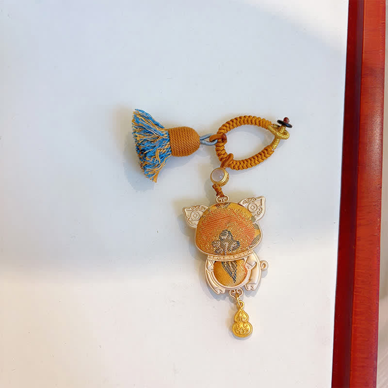 Buddha Stones Song Brocade Handmade Chinese Zodiac Tassel Lucky Keychain - Pig - Yellow - image 38