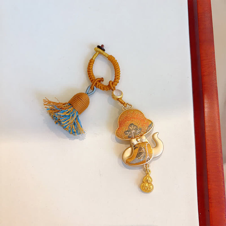 Buddha Stones Song Brocade Handmade Chinese Zodiac Tassel Lucky Keychain - Snake - Yellow - image 28