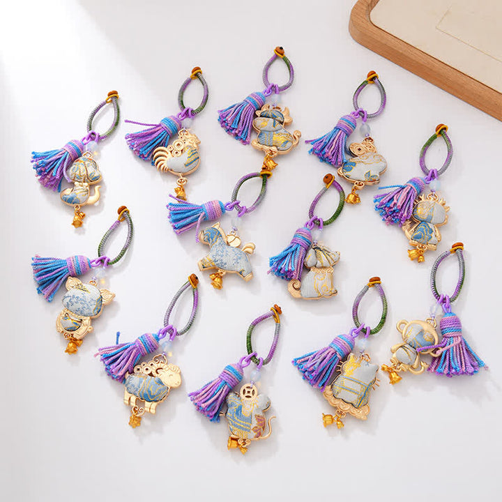 Buddha Stones Song Brocade Handmade Chinese Zodiac Luck Tassel Keychain - image 23