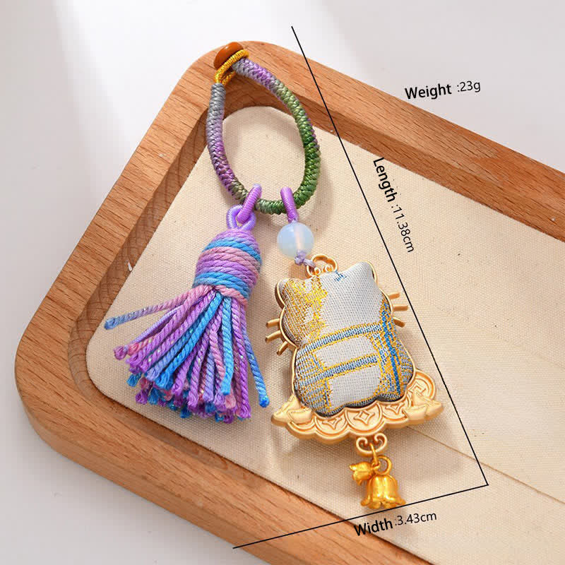 Buddha Stones Song Brocade Handmade Chinese Zodiac Luck Tassel Keychain - Tiger - image 14