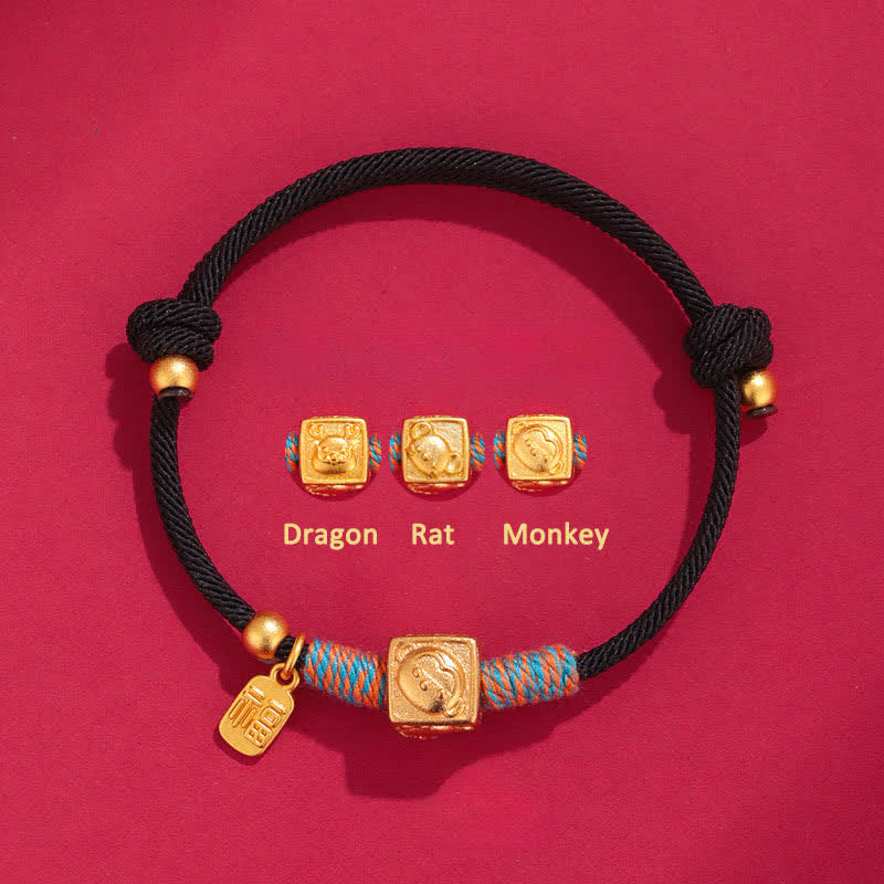 Buddha Stones Handmade Red String Chinese Zodiac Luck Fu Charm Bracelet - 999 Silver Dragon Rat Monkey Three Harmonies Black Bracelet - Silver(Blessing♥Calm) - image 13