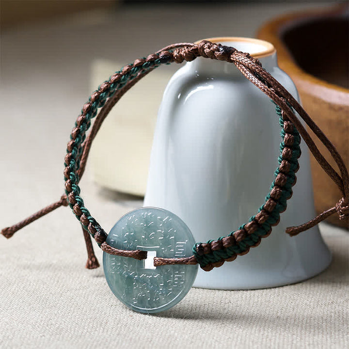Buddha Stones Jade Peace Buckle Hand-Woven Tranquility Adjustable Bracelet - image 2