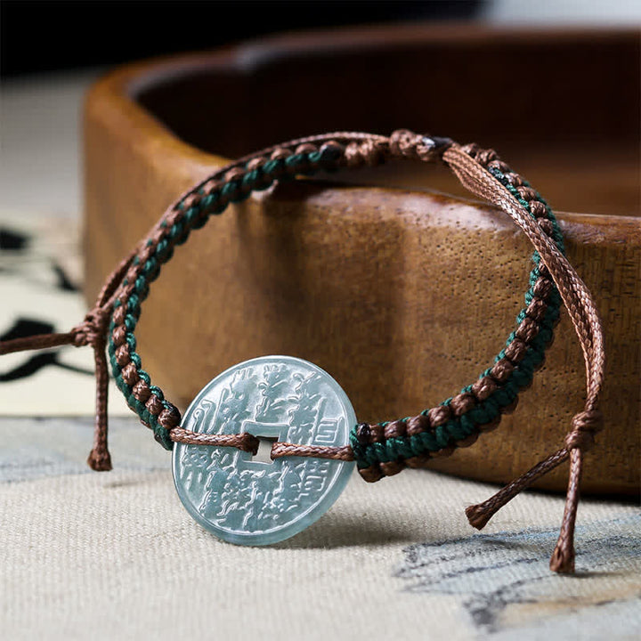 Buddha Stones Jade Peace Buckle Hand-Woven Tranquility Adjustable Bracelet - image 4