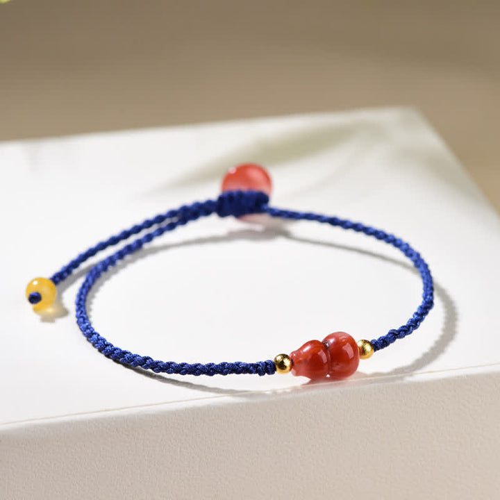 Buddha Stones South Red Agate Gourd Positive Hand-Woven Blue String Bracelet - image 4