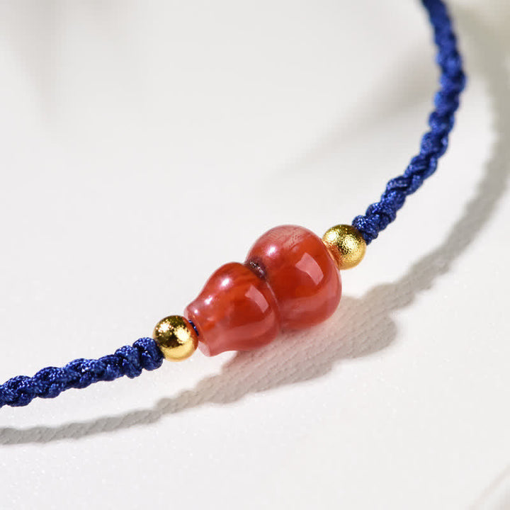 Buddha Stones South Red Agate Gourd Positive Hand-Woven Blue String Bracelet - image 8