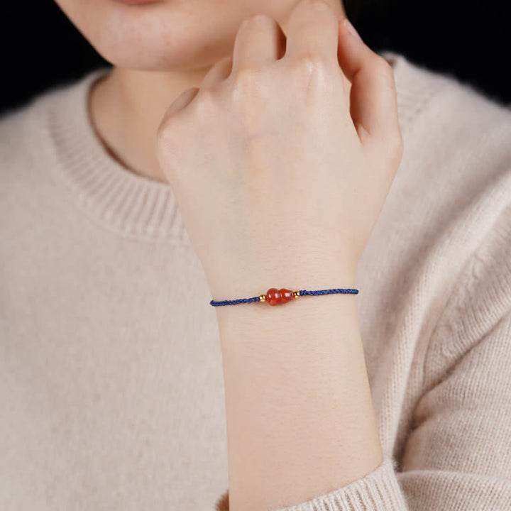 Buddha Stones South Red Agate Gourd Positive Hand-Woven Blue String Bracelet - image 10