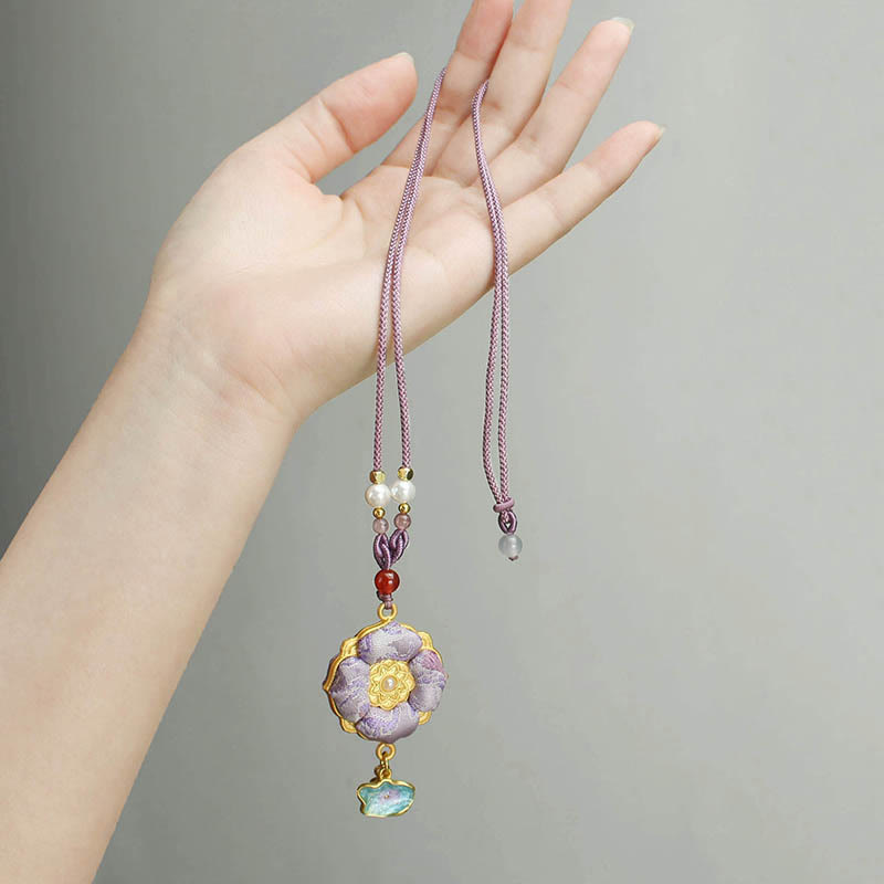 Buddha Stones Song Brocade Four-Leaf Clover Luck Necklace - image 11