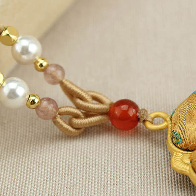 Buddha Stones Song Brocade Four-Leaf Clover Luck Necklace - image 3