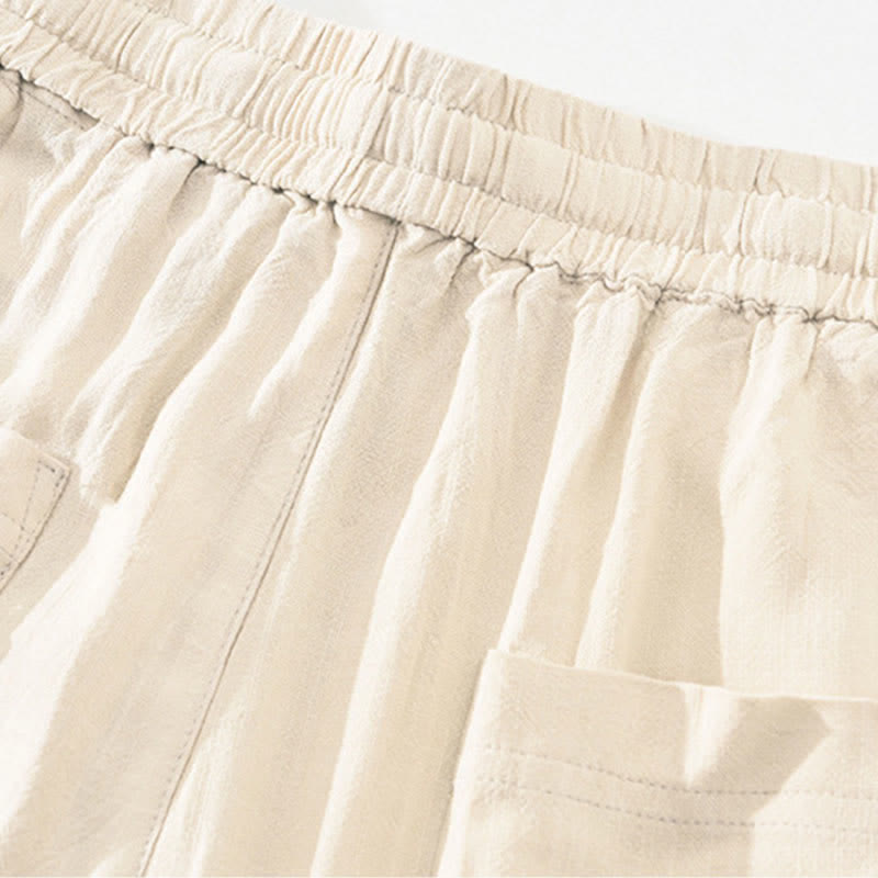 Buddha Stones Summer Casual Vintage Drawstring Solid Long Pants Men's Tapered Pants With Pockets - image 5