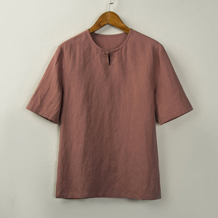 Buddha Stones Summer Tang Style Knot Button Side Slit Solid Men's Shirts - DarkSalmon - US/UK/AU44，EU54 (4XL) - image 6