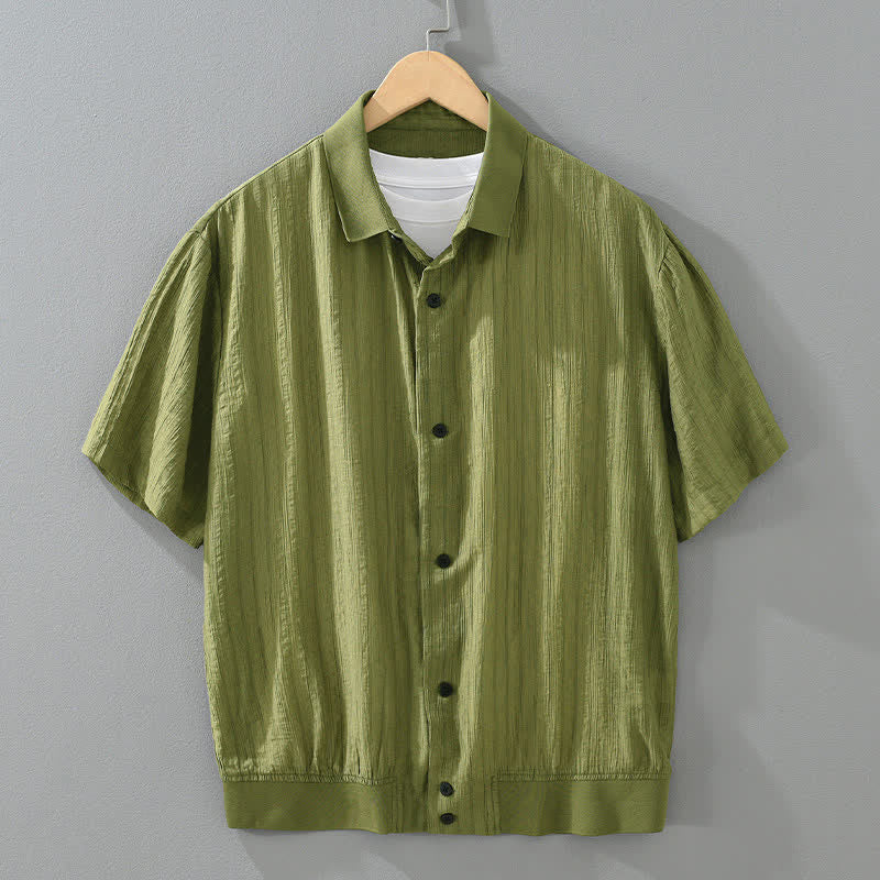Buddha Stones Summer Casual Minimalist Button-Up Solid Men's Shirts - OliveDrab - US/UK/AU42，EU52 (3XL) - image 0