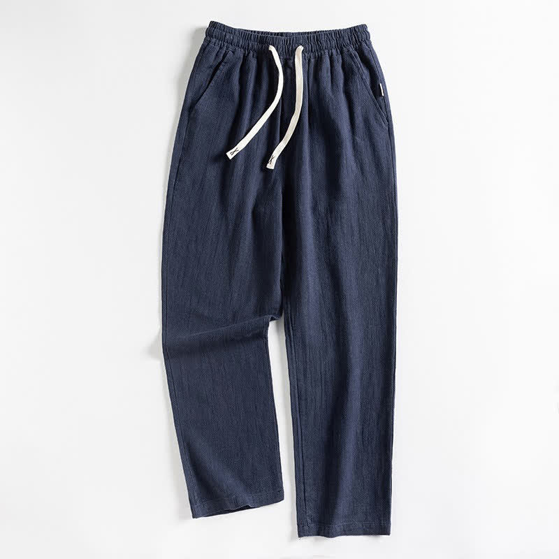 Buddha Stones Spring Casual Minimalist Drawstring Solid Men's Tapered Pants With Pocket - Navy - US/UK/AU46，EU56 (5XL) - image 9