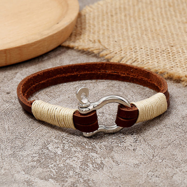 Buddha Stones Leather Double Wrap Winding Thread Shackle Balance Bracelet - Leather(Wrist Circumference:19–20 cm) - image 0